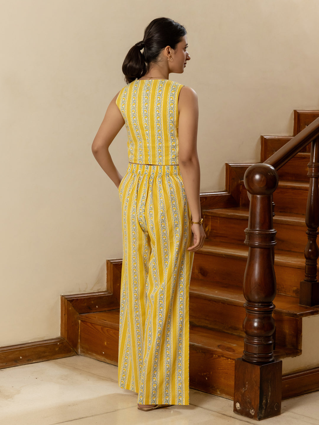 FIORRA Women's Yellow Cotton Printed Co-ord Set